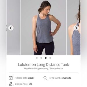 Lululemon Long Distance Tank
Heathered Boysenberry / Boysenberry
Size 6